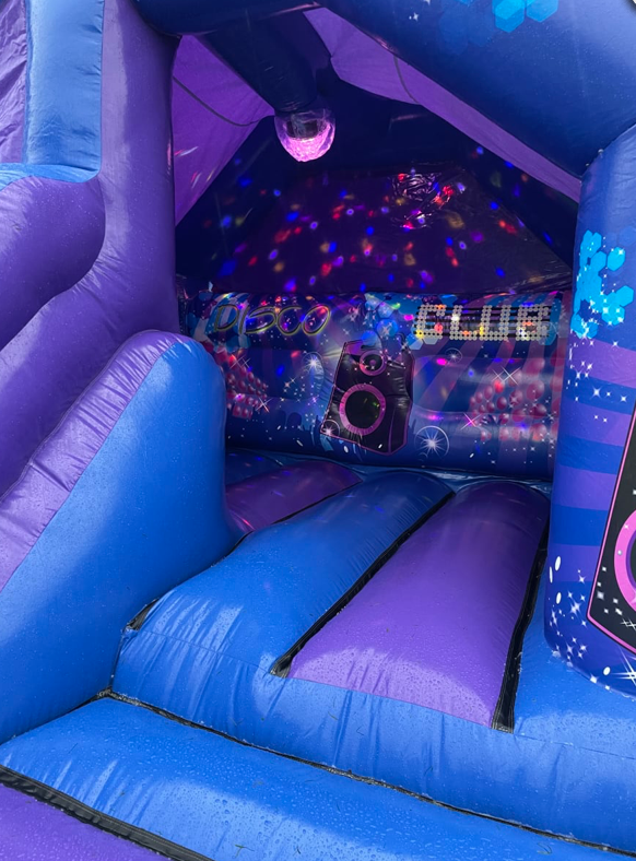 Disco ball light inside the bouncy castle for hire in Dartford Disco ball light inside the bouncy castle