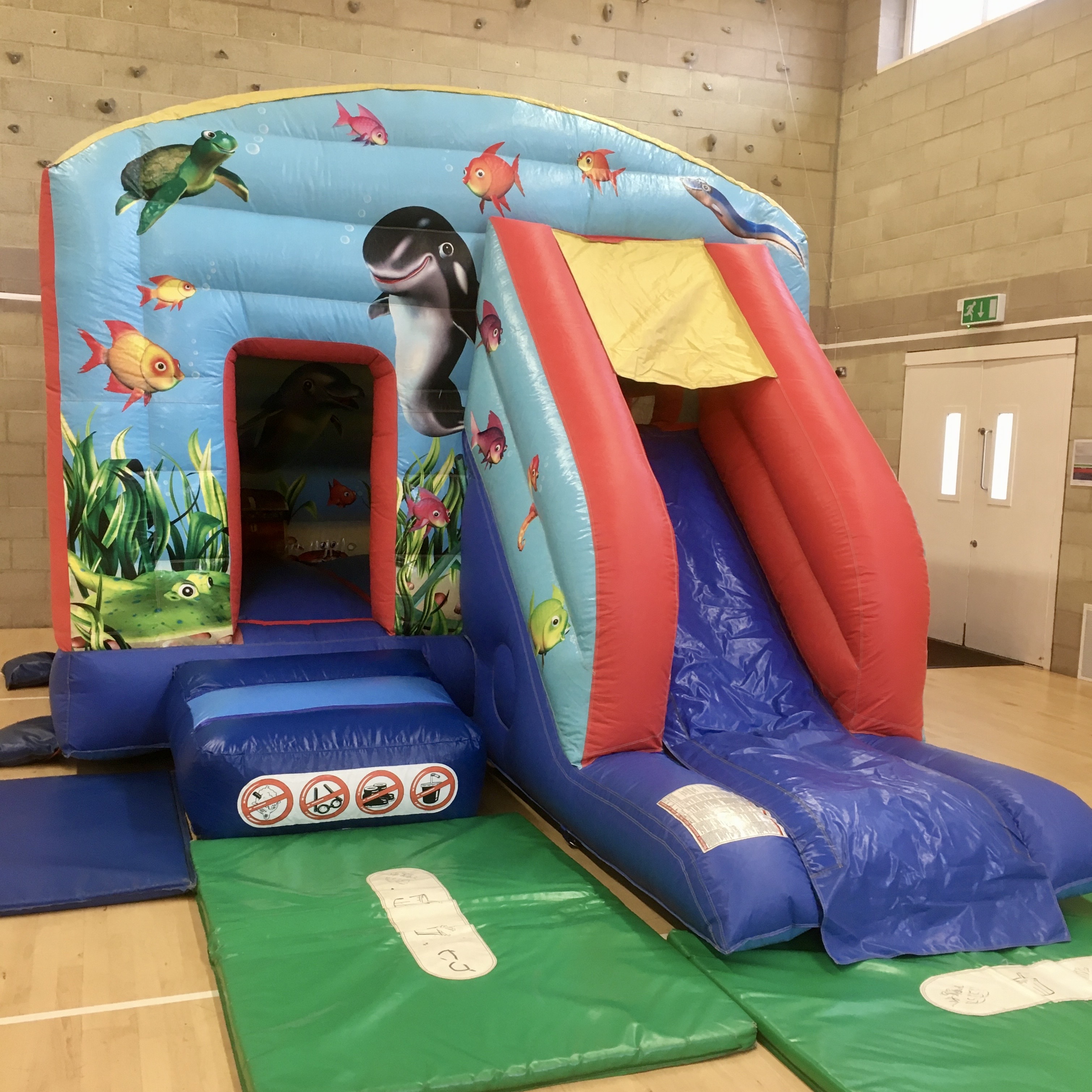 Under The Sea Bounce & Slide Castle set up inside a hall in Petts Wood